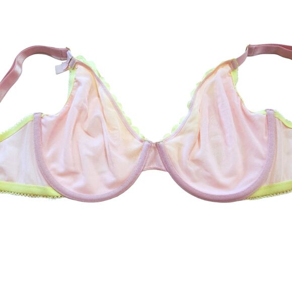 Victoria's Secret Tease Lace Trim Unlined Demi Bra Pink Yellow 34DDD/34F NWT - Picture 5 of 9